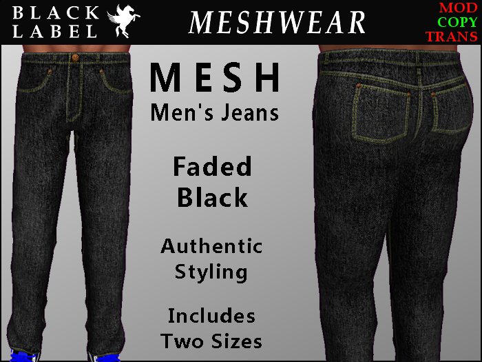Second Life Marketplace BLM MESH Men s Black Jeans Faded